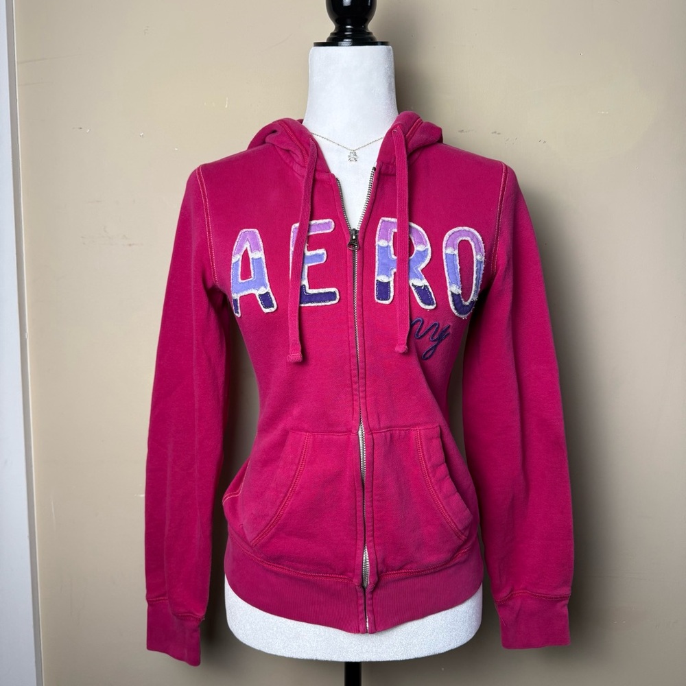 Y2K Pink Aero Bold Zip-Up Hoodie Size Small‎